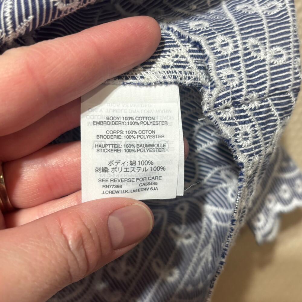 J Crew Women’s Bell Sleeve Embroidered Blouse In Striped Poplin Blue White Large - Picture 4 of 7